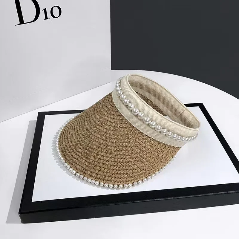 Title 5, Empty Top Sunshade Pearl Straw Hat Women Lace