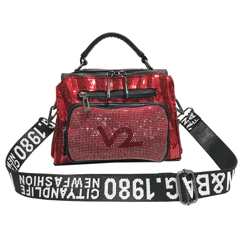 Bolsa de mão Fashion com lantejoulas diagonais e alça de ombro única. Combinação perfeita para qualquer look e ocasião. — foto 1