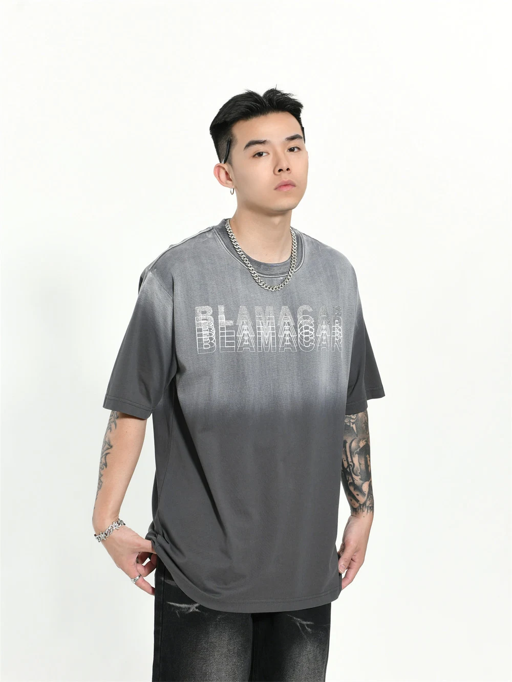 Title 8, Mens Gradient Letter Loose T-shirt Short Sleev...