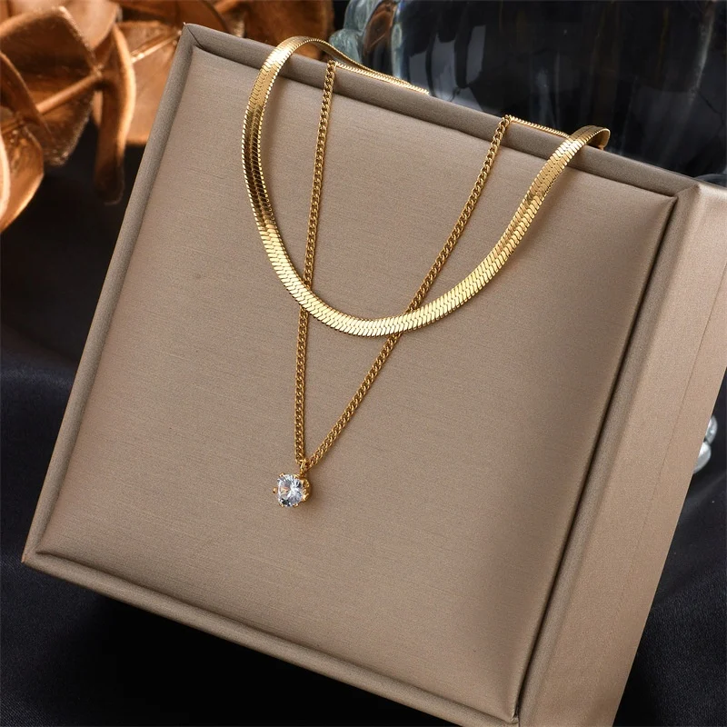 Joia Corrente Multicamadas em Aço Titânio com Design Minoritário Europeu e Americano, Detalhes em Diamante, Perfeita para Moda — foto 13
