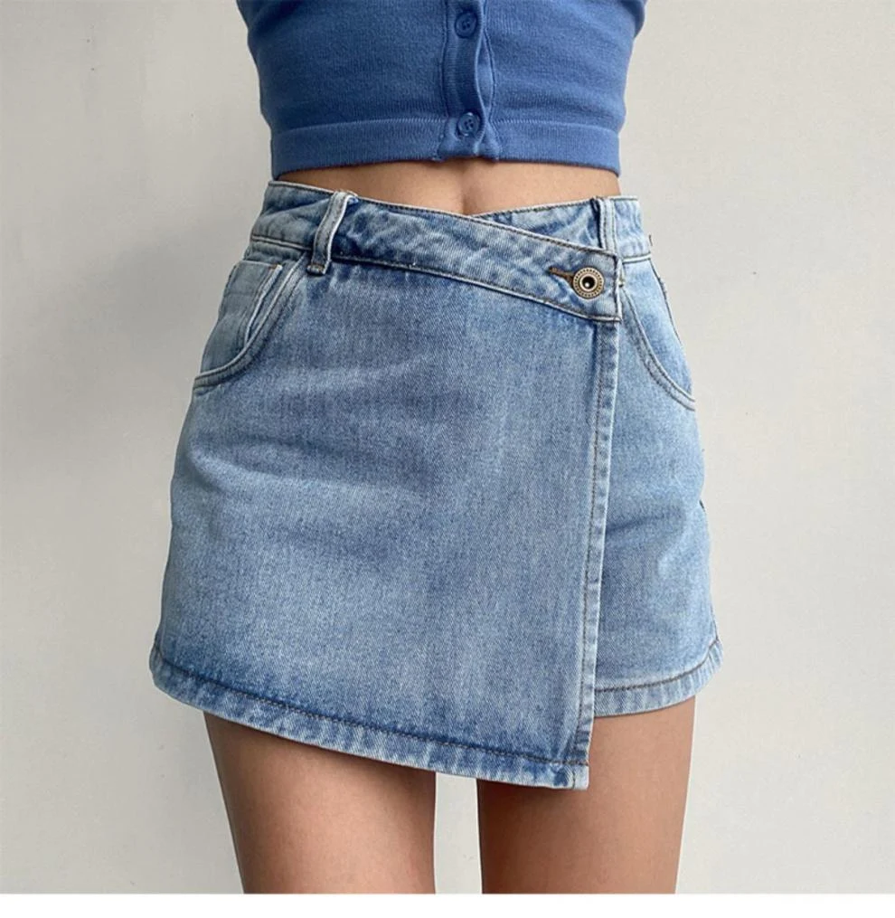 Title 18, Saia jeans irregular anti-exposição feminina, d...