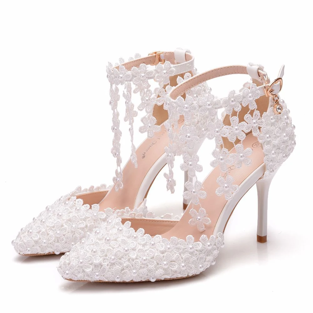 White Lace Flower Tassel Wedding Shoes for brides. Comfortable and stylish footwear for the perfect wedding day, adding — photo 4