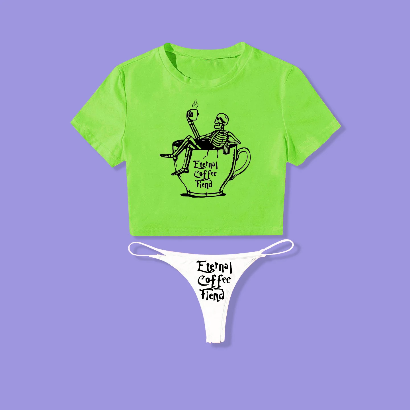 Completo sportivo da donna con divertente stampa scheletro sfalsata, maniche a metà. Comodo, traspirante, perfetto per lo sport. — foto 5