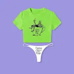 Completo sportivo da donna con divertente stampa scheletro sfalsata, maniche a metà. Comodo, traspirante, perfetto per lo sport. — foto 5