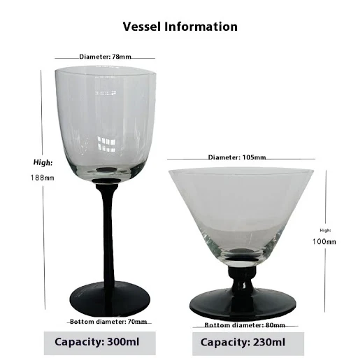 Title 1, Black Stick Red Wine Glass Ice Cream Bowl, Euro...