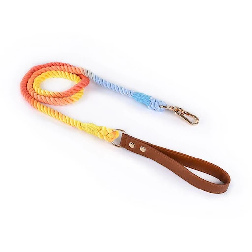 Title 18, Cotton Rope Woven Leather Dog Leash Collar Set ...