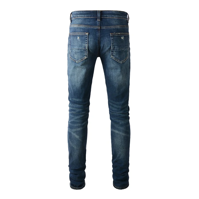 Men's Retro Slim Fit Small Leg Jeans with Slimming Wrinkles. Stylish, comfortable, and designed to give you a more strea — photo 1