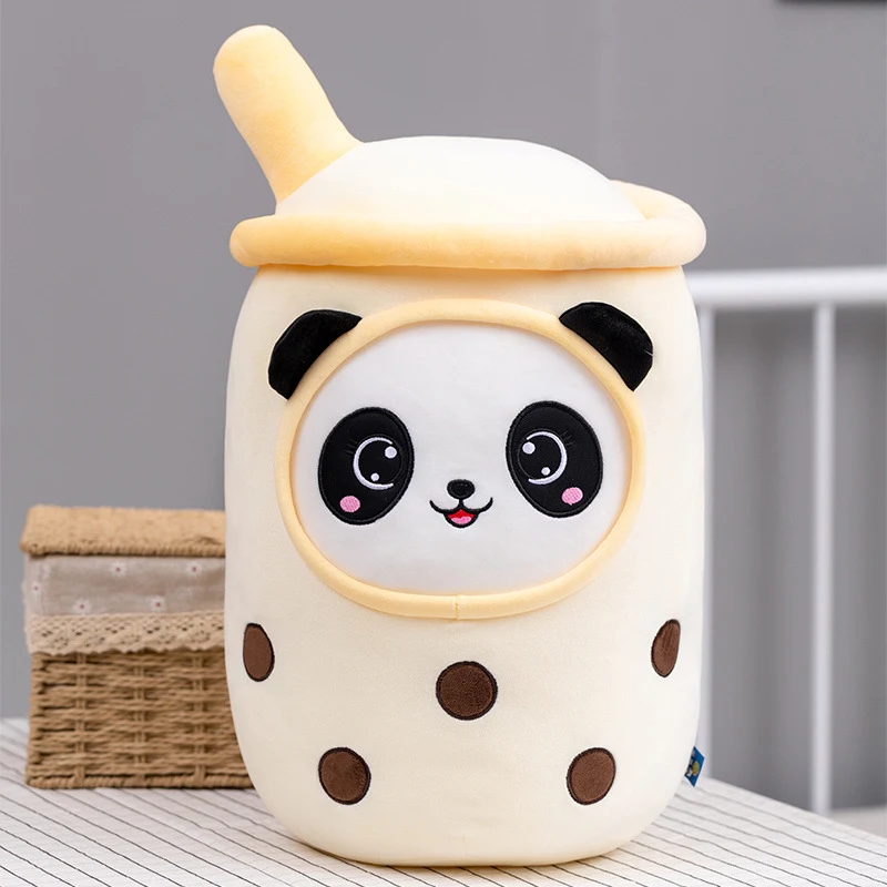 Almofada de sofá de pelúcia xícara de chá com leite de desenho animado, expressão de panda, macia e fofa, ideal para abraçar e decorar. — foto 3
