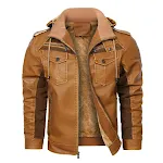 Jaqueta de couro PU com capuz masculina, casaco acolchoado de lã de inverno, tamanho europeu, ideal para o frio e com estilo. — foto 5