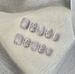 Adesivos de unha curtos Bucheriti lilás claro para manicure rápida e elegante. Aplicação fácil, sem secagem e longa duração. — foto 8