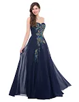 Vestido con cuello de corazón y chifón con bordado de pavo real, ideal para ocasiones especiales. Elegancia y sofisticación garantizadas con este diseño único. — foto 7