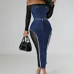 Women's Fashion Mesh Denim Stitching See-through Tube Top Skirt Two-piece Set — photo 16