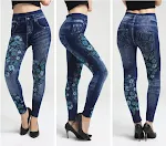 Leggings da donna effetto denim con stampa farfalle, comodi e alla moda, perfetti per un look casual e moderno, goditi la libertà di movimento e stile. — foto 3