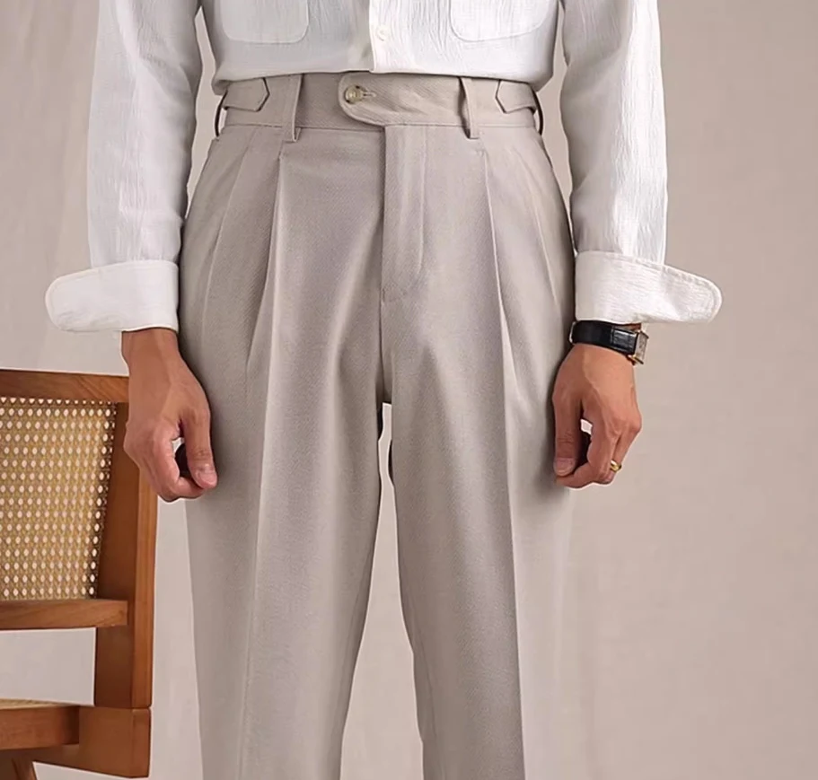 Neapolitan Mesh Wool Breathable Straight Loose Suit Pants — photo 4