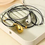 Colar Pingente Gota Aço Titânio 16k Dourado Corrente de Suéter Versátil Joia Elegante e Moderna para Looks Sofisticados — foto 7