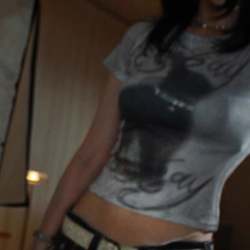 INS New Women's Casual Fashion Printing Round Neck Short Top — photo 2