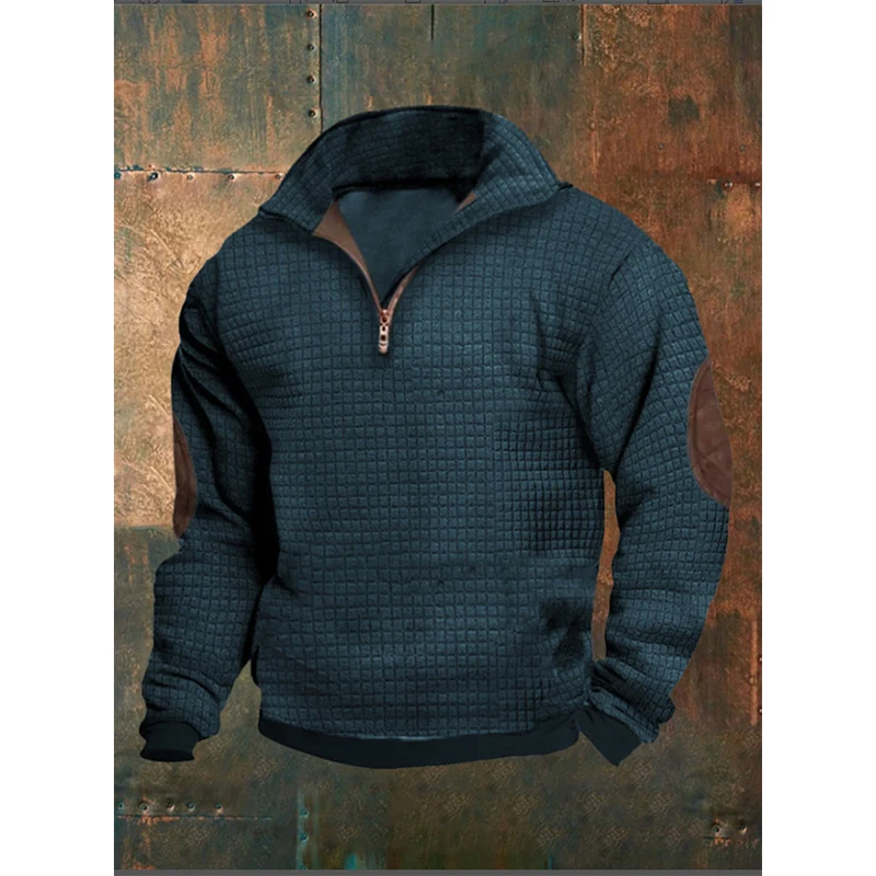 Title 2, Camisa Masculina Xadrez Gola Alta Zíper Manga L...