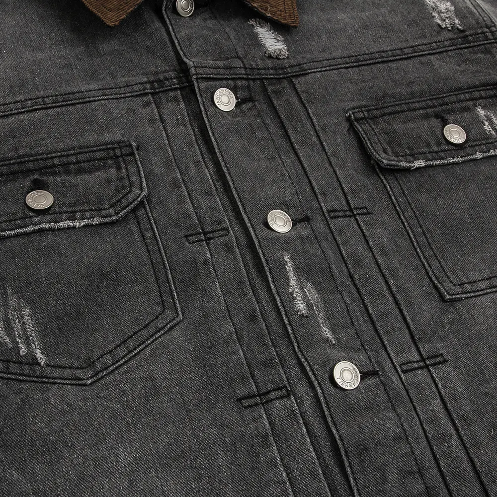 Jaqueta Jeans Denim Workwear Desbotada e Desgastada para Trabalho Pesado Conforto e Durabilidade para um Visual Autêntico e Resistente — foto 16