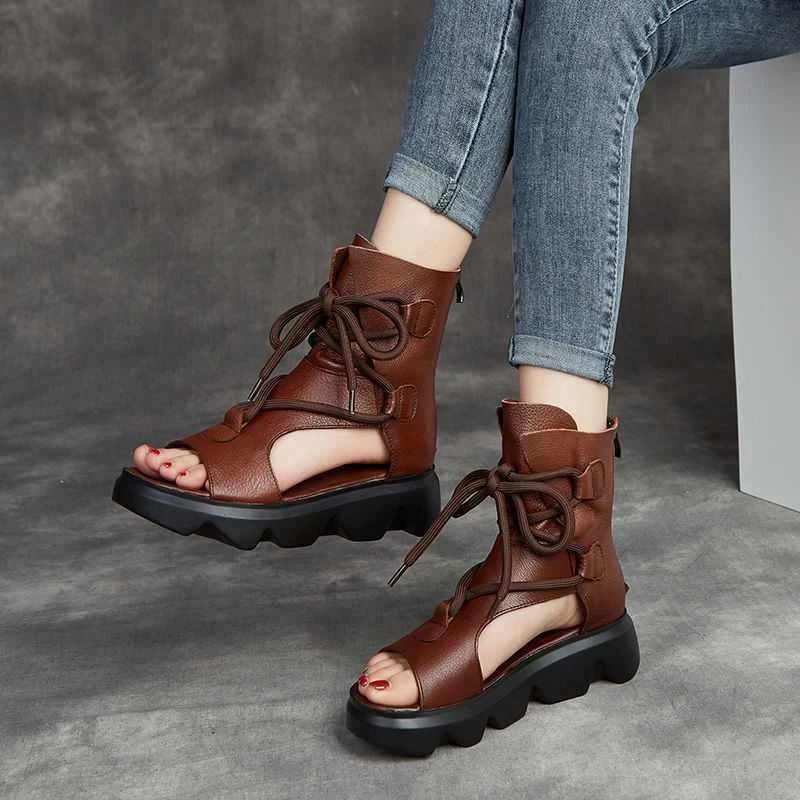 Title 3, Womens Soft Leather Sandals Spring and Summer ...