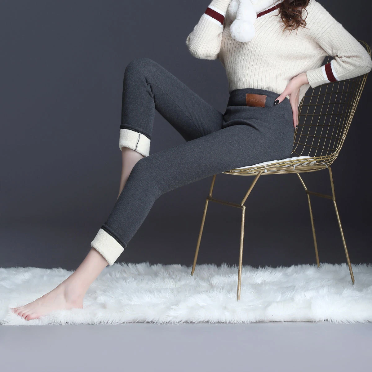 Women's Lamb Fleece Warm Leggings Large Size Thickened Cashmere High Waist Outwear Tight Long Pants for cold weather com — photo 2
