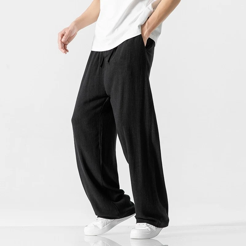 Calças de linho masculinas de verão soltas retas casuais. Leves e frescas, ideais para o clima quente. Conforto e estilo para o dia a dia e lazer. — foto 9