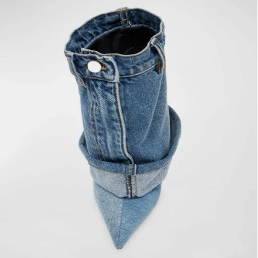 Title 6, Pointed-toe Washed Denim Pantskirt Stiletto Hee...