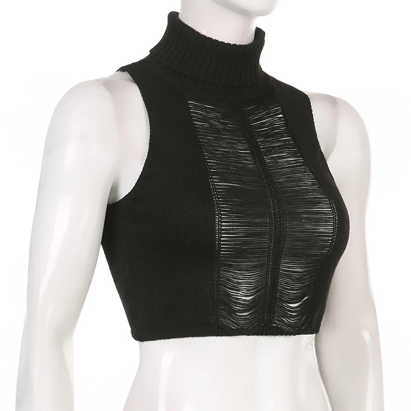 Title 6, Womens Turtleneck Hollow-out Slim-fit Vest for...
