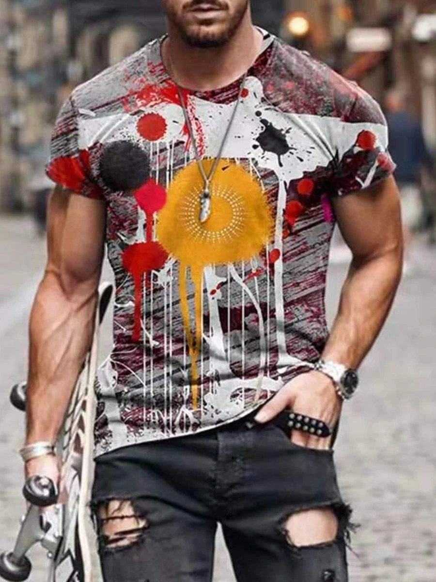 Men's Clothing Abstract Painting Digital Print Short-Sleeved Street Casual Trendy T-shirt, Stylish Comfort for Everyday — photo 11