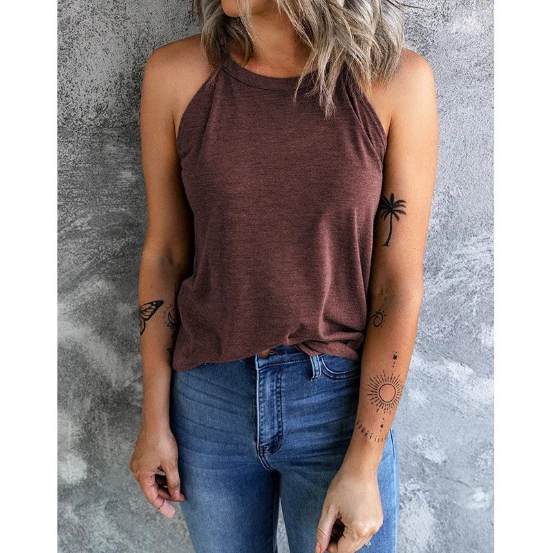 Title 11, Summer New Solid Color Round Neck Sleeveless Ve...