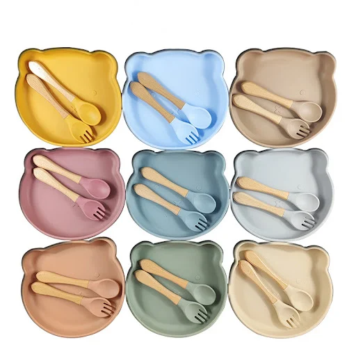 Title 4, Silicone Spork Tableware Set for Babies, Bear D...