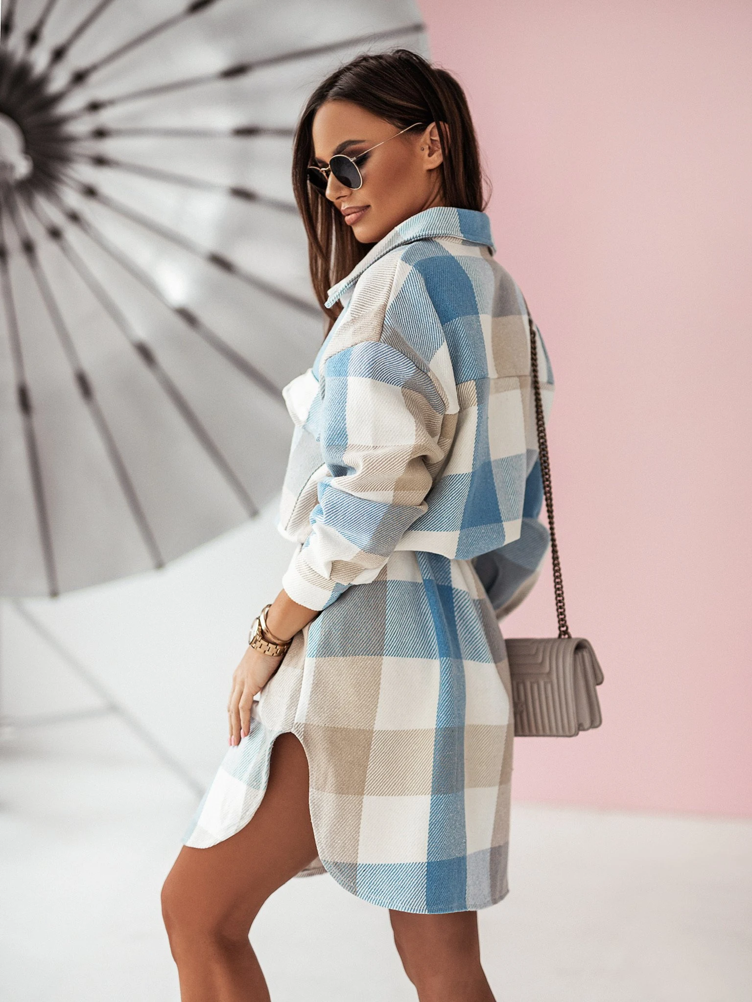 Women's Fashion Long Sleeve Color Plaid Brushed Woolen Long Coat, warm & stylish, perfect for cold weather, a comfortabl — photo 14