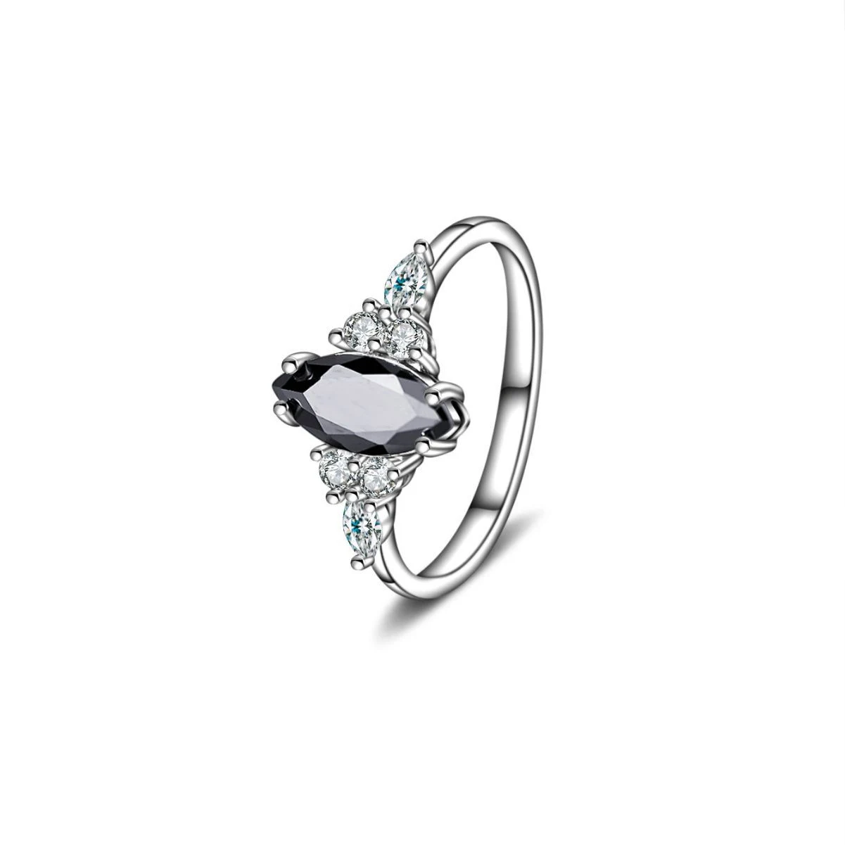 Anel feminino de prata S925 oval com ágata preta e diamantes, design simples e elegante para uso diário. — foto 1