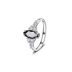 Anel feminino de prata S925 oval com ágata preta e diamantes, design simples e elegante para uso diário. — foto 1