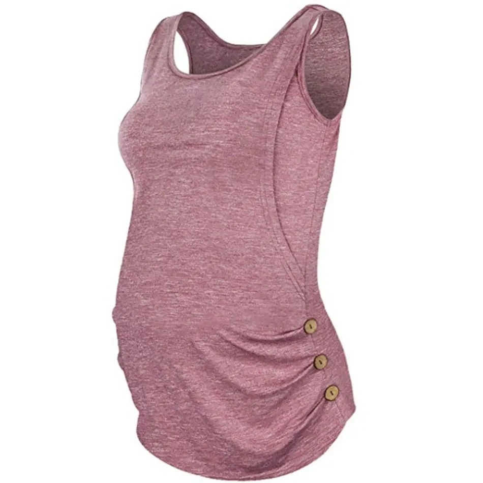 Title 3, Sleeveless solid color round neck button vest f...