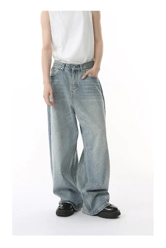 Title 3, Hot Rhinestone Fashionable Loose Straight Washe...