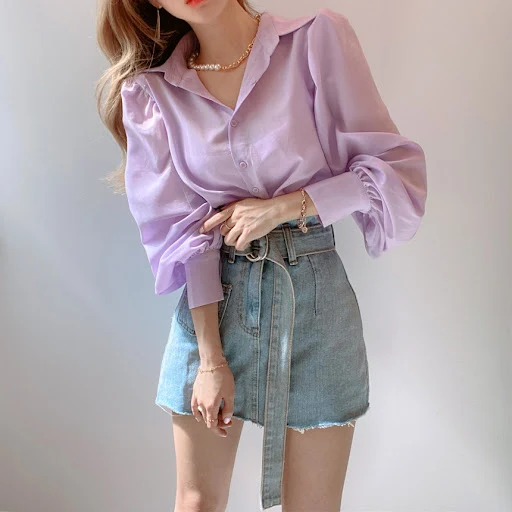 Title 19, Lapel Single-breasted Loose Casual Lantern Slee...