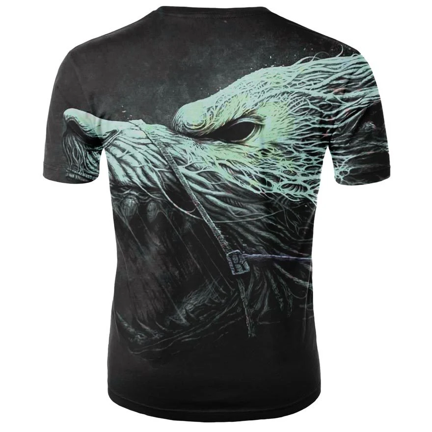 Camiseta masculina com estampa digital de lobo, moda europeia e americana, manga curta. Conforto e estilo para o dia a dia, design moderno e atraente. — foto 8
