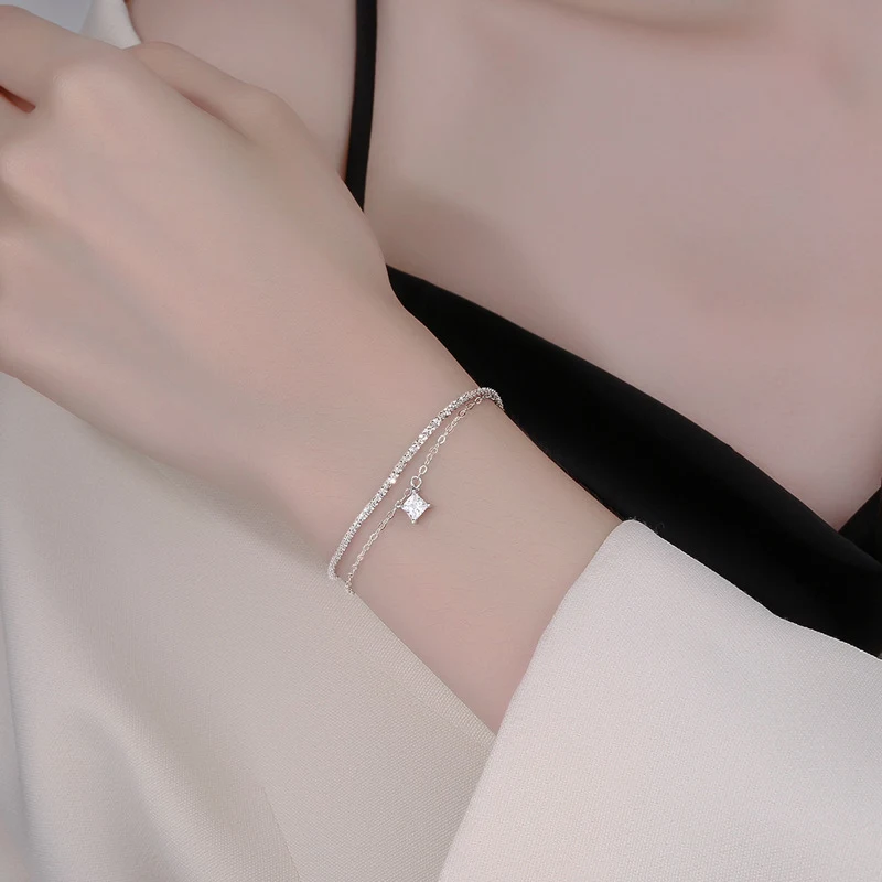 Title 1, Pulseira feminina em prata esterlina S925 com d...
