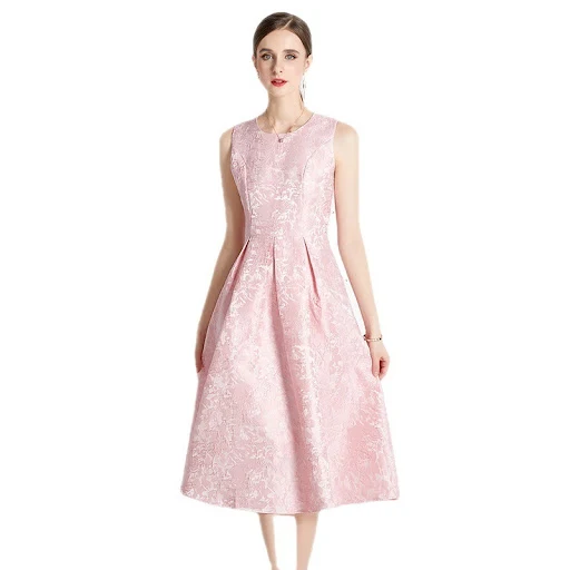Title 8, Waist-tight Color Sleeveless Vest Jacquard Dress