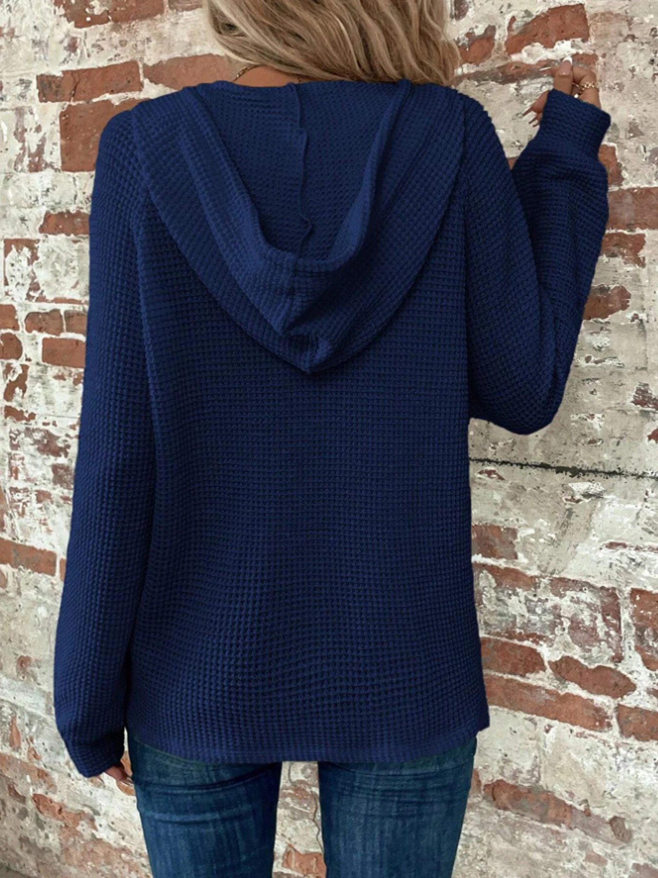 Title 15, Effen gekleurde hoodie met knopen, losse lange ...