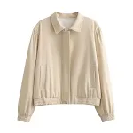 Giacca donna con zip e risvolto, stile europeo e americano per la primavera. Comoda ed elegante, perfetta per ogni occasione, un must-have. — foto 6
