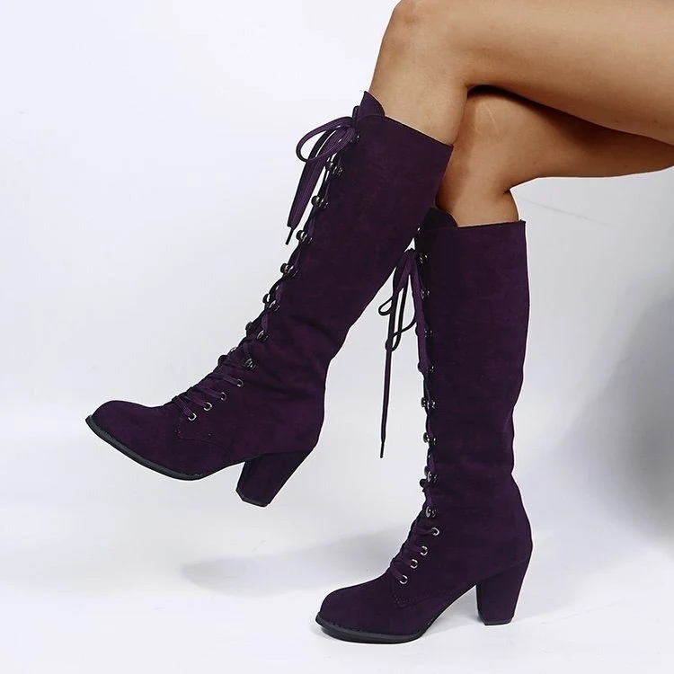 Title 7, Winter New High Solid Color Thick Heel Round He...