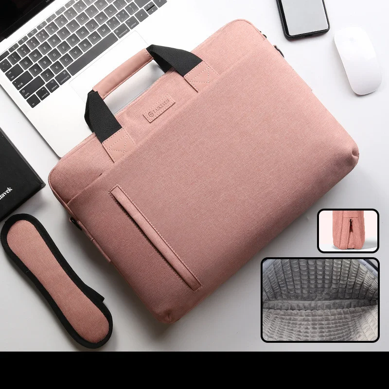 Przenośna torba na laptopa w jednolitym kolorze, duża pojemność. Solidna ochrona i stylowy transport laptopa, idealna do pracy i podróży. — zdjęcie 2