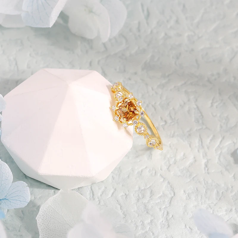 Conjunto de colar e anel de zircônia marrom dourado luxuoso. Prata dourada, design elegante e sofisticado. Perfeito para presentes especiais. — foto 4