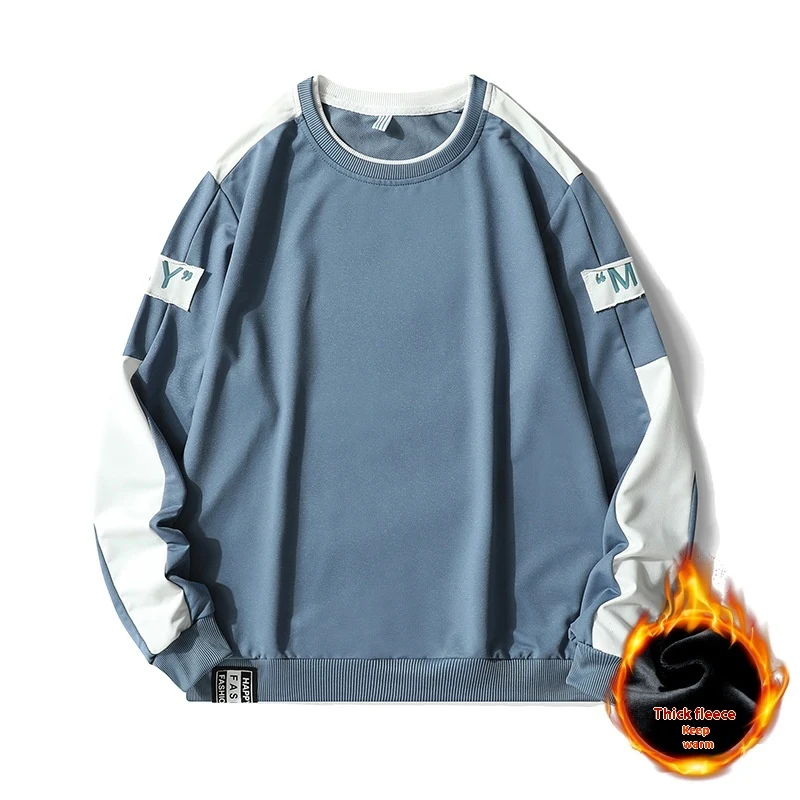 Moletom com capuz masculino escovado, gola redonda, cores contrastantes, ajuste fino, casaco versátil para primavera e outono. — foto 4