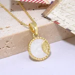 Colar com pingente de girassol, estrela e lua oval geométrico simples com imitação de concha, acessório charmoso e estiloso. — foto 2