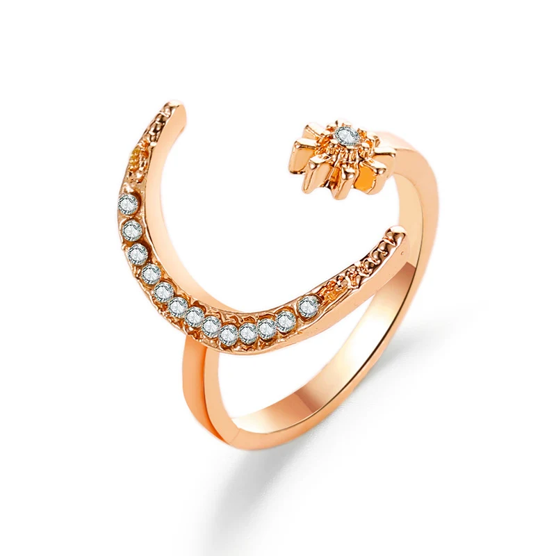 Anéis de Abertura de Lua e Estrela Joias Personalizadas com Strass para Mulheres Design Fashion e Elegância para um Look Sofisticado — foto 8