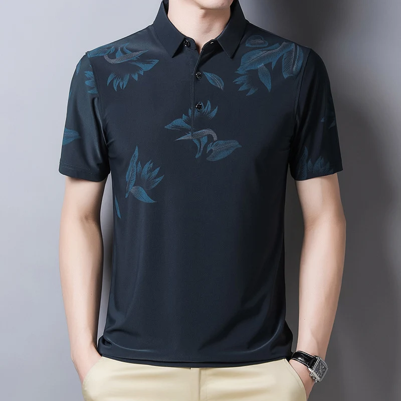 Verão fino de manga curta de mangas curtas camiseta de camisa de lapela listrada camisa polo — foto 4