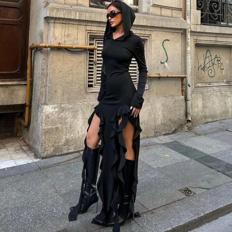 Title 13, Womens Long Sleeve Hooded Irregular Dress offe...