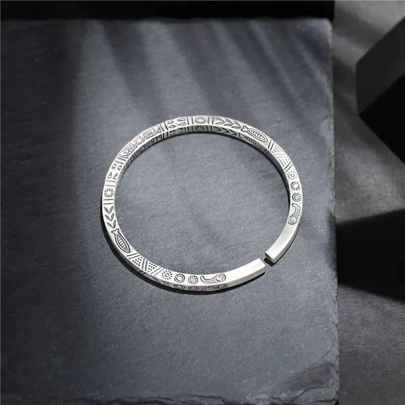 Pulseira Totem de Prata 999 Pura Retrô Sólida Unissex Estilo Mobius. Prata Tailandesa Arcaica e Simples para casais. Durabilidade e beleza. — foto 6